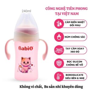 bình sữa thủy tinh 240ml có tay cầm Babi1