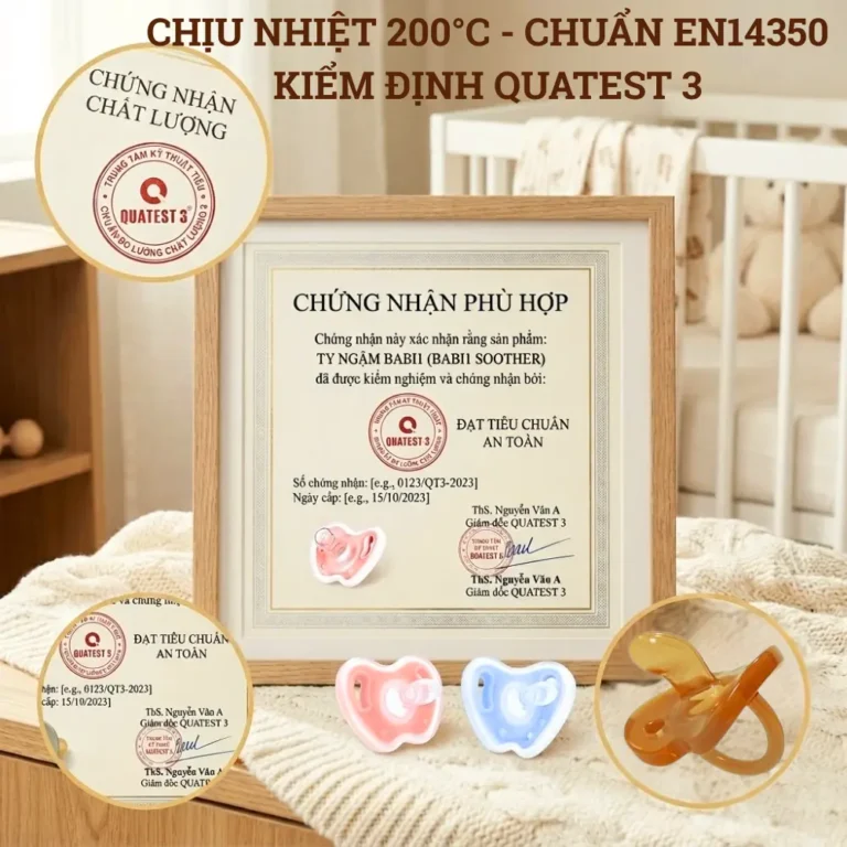 ty ngậm babi1 ty ngậm Babi1 đạt chuẩn EN14350 được Quatest3 kiểm định, chứng nhân