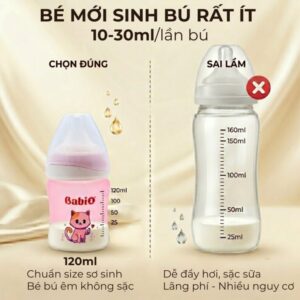 Bình sữa Babi1 120ml chuẩn size cho trẻ sơ sinh bú ít chống đầy hơi