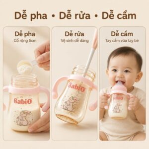 Bình sữa Babi1 cổ rộng 180ml dễ pha dễ rửa dễ cầm