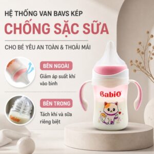 Cơ chế hệ thống van BAVS kép chống sặc sữa, giảm áp suất khí và tách khí riêng biệt trên bình sữa Babi1