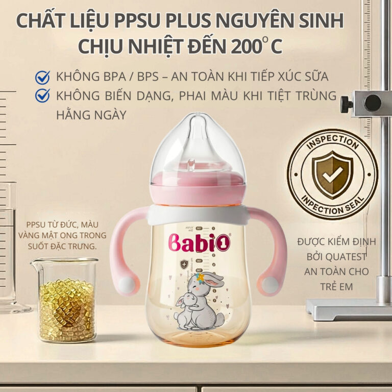 Bình sữa PPSU Babi1 240ml chịu nhiệt đến 200 độ C
