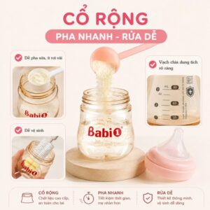 Bình sữa cổ rộng PPSU Plus 90ml Babi1 thiết kế cổ rộng pha nhanh rửa dễ cho bé sơ sinh
