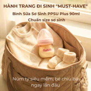 Bình sữa sơ sinh PPSU Plus 90ml Babi1 chuẩn size cho bé đi sinh núm ty siêu mềm