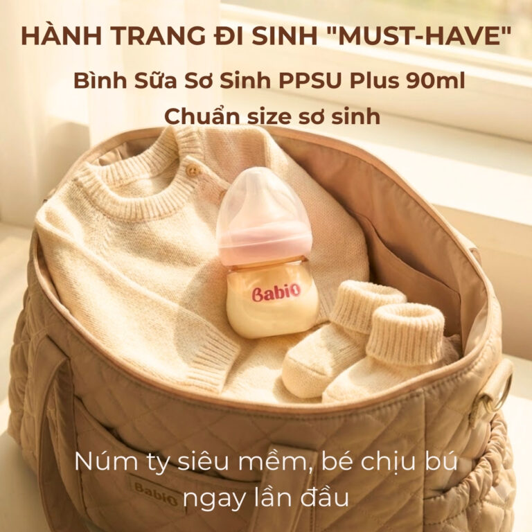 Bình sữa sơ sinh PPSU Plus 90ml Babi1 chuẩn size cho bé đi sinh núm ty siêu mềm