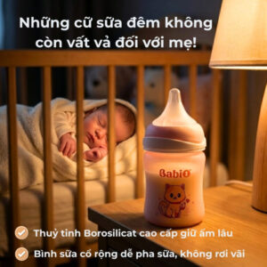 Bình sữa sơ sinh Babi1 120ml cổ rộng thủy tinh giữ ấm lâu cho bé ban đêm