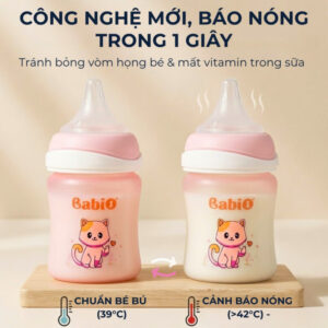 Bình sữa sơ sinh Babi1 120ml công nghệ báo nóng 1s bảo vệ vitamin