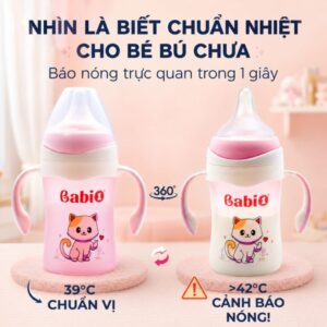Bình sữa thủy tinh Babi1 180ml cảm ứng nhiệt báo nóng thông minh, chống sặc cho bé