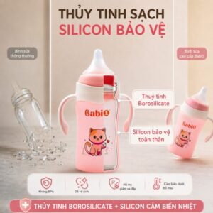 Bình sữa thủy tinh Babi1 240ml bọc silicone cảm biến nhiệt