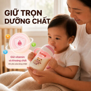 bình sữa thủy tinh Babi1 240ml có tay cầm giúp bé bú thoải mái ở mọi tư thế nằm ngồi