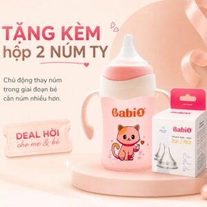 bình sữa thủy tinh Babi1 240ml tặng kèm hộp 2 núm ty thay thế tiện lợi
