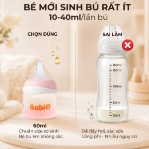 Bình sữa thủy tinh Babi1 60ml chuẩn size cho trẻ sơ sinh