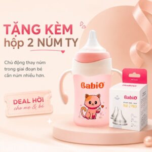 Chương trình mua 1 bình sữa thủy tinh Babi1 tặng kèm hộp 2 núm ty cho bé cắn núm nhiều