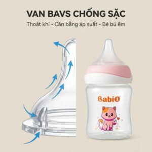 Bình sữa thủy tinh cổ rộng Babi1 van chống sặc kép thoát khí cân bằng áp suất