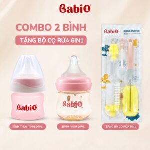 Combo 2 bình sữa Babi1 90ml và 60ml tặng bộ cọ rửa 6in1 cho bé sơ sinh