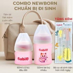 Combo 2 bình sữa thủy tinh Babi1 Newborn cho bé đi sinh