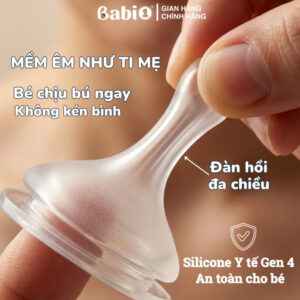 Núm ti silicone y tế Gen 4 mềm êm chống sặc cho bình sữa Babi1