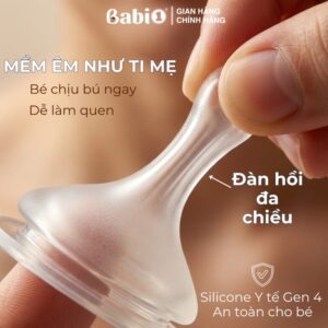 Núm ty Babi1 silicone y tế Gen 4 mềm mại, đàn hồi đa chiều giúp bé dễ hợp tác